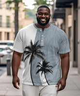 Men's Plus Size Daily Casual White Colorblock Coconut Tree Print Henry Collar Button Short Sleeve T-Shirt